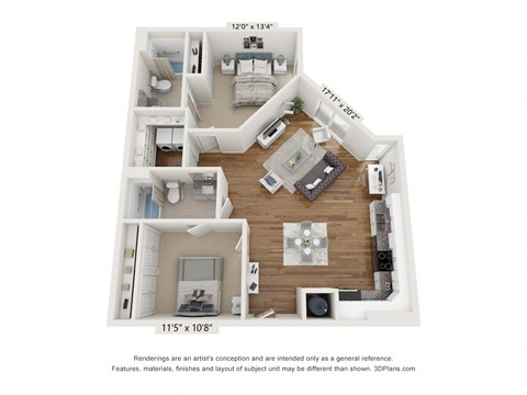 B3 Floor Plan at The Waterford At Rocketts Landing Apartments, PRG Real Estate, Virginia